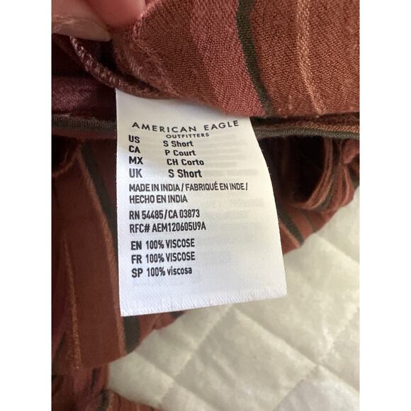 AMERICAN EAGLE Pants Womens Small Short Rust Red Striped Harem Belted Bohemian - Picture 6 of 11